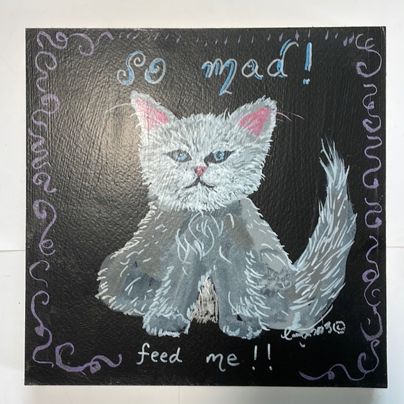 Hangry Kitten painting on wood canvas Original Art by Me - Picture 1 of 9